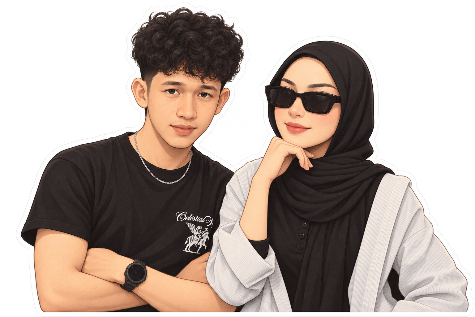 Ilustrasi Satian dan Safna bersama